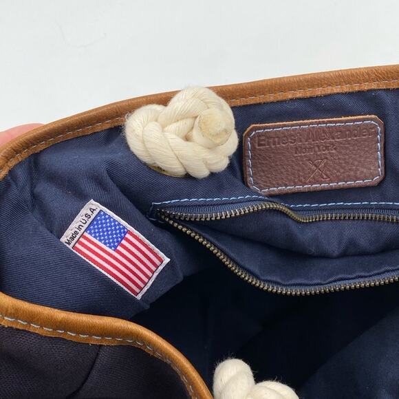 Ernest Alexander Navy Canvas Large Tote Bag Leather Rope Handles made in USA - Picture 8 of 11